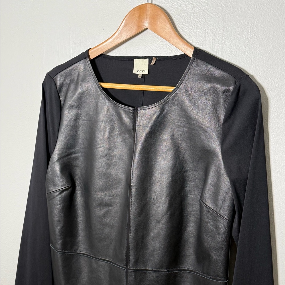 Ecru Leather Mixed Media Front Mixed Media Top Black Long Sleeve Size M